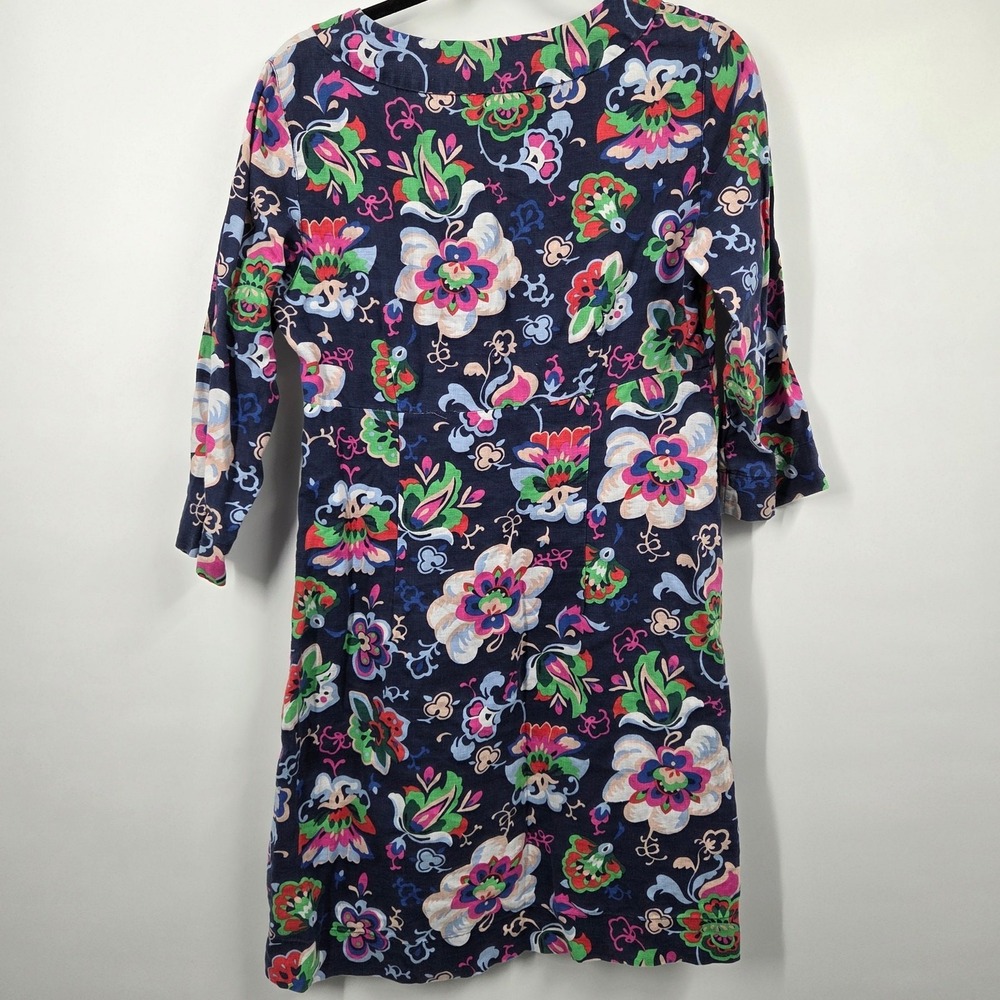 Boden Dress 8L Linen Floral Cottage Bohemian Relaxed Midi Resort Beach Boxy - Picture 5 of 6